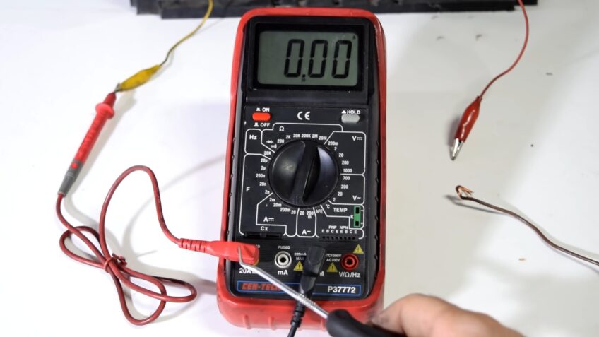 Connect the red lead to the voltage jack